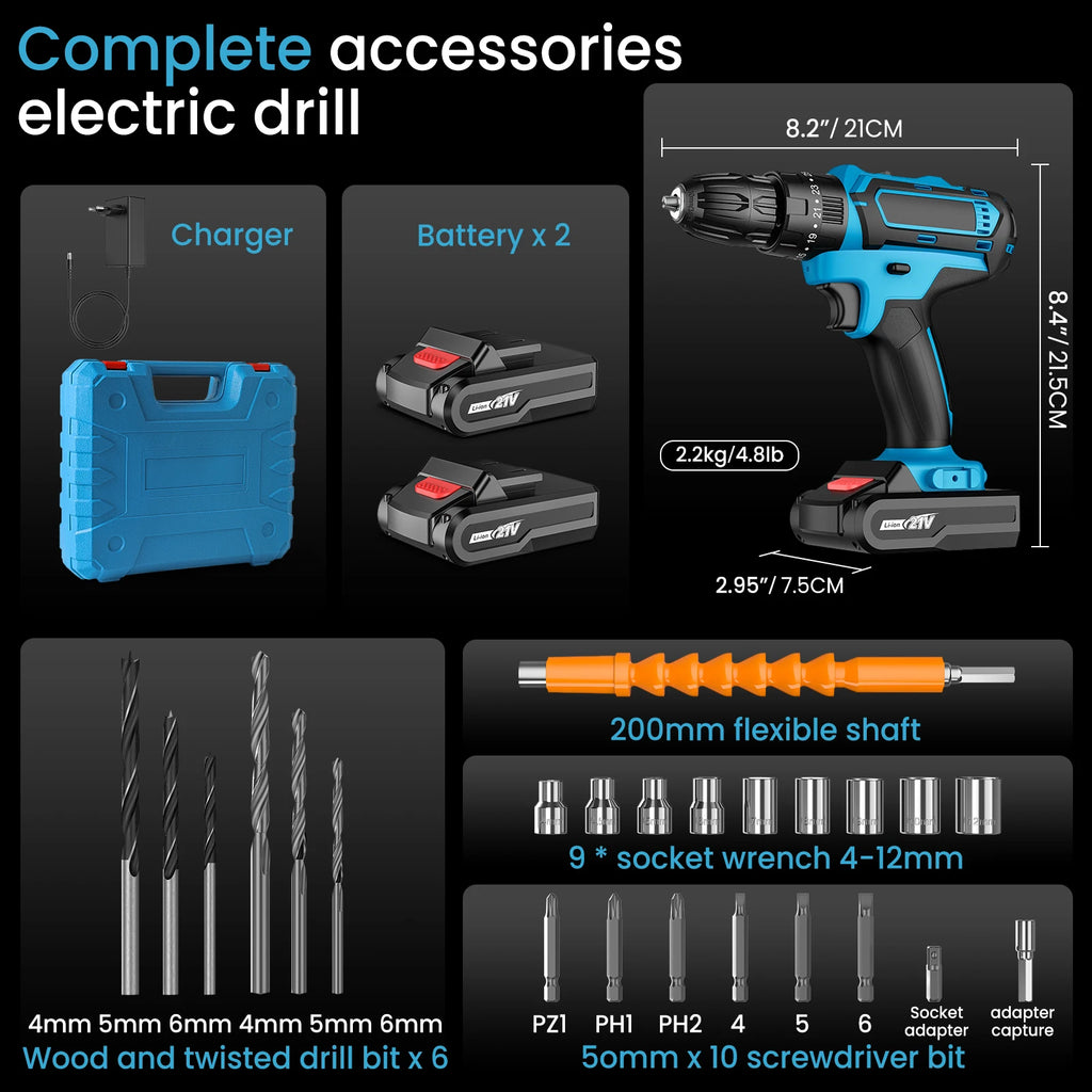 Bormașină Electrică Multifuncțională  21V - Profesională + Set Complet