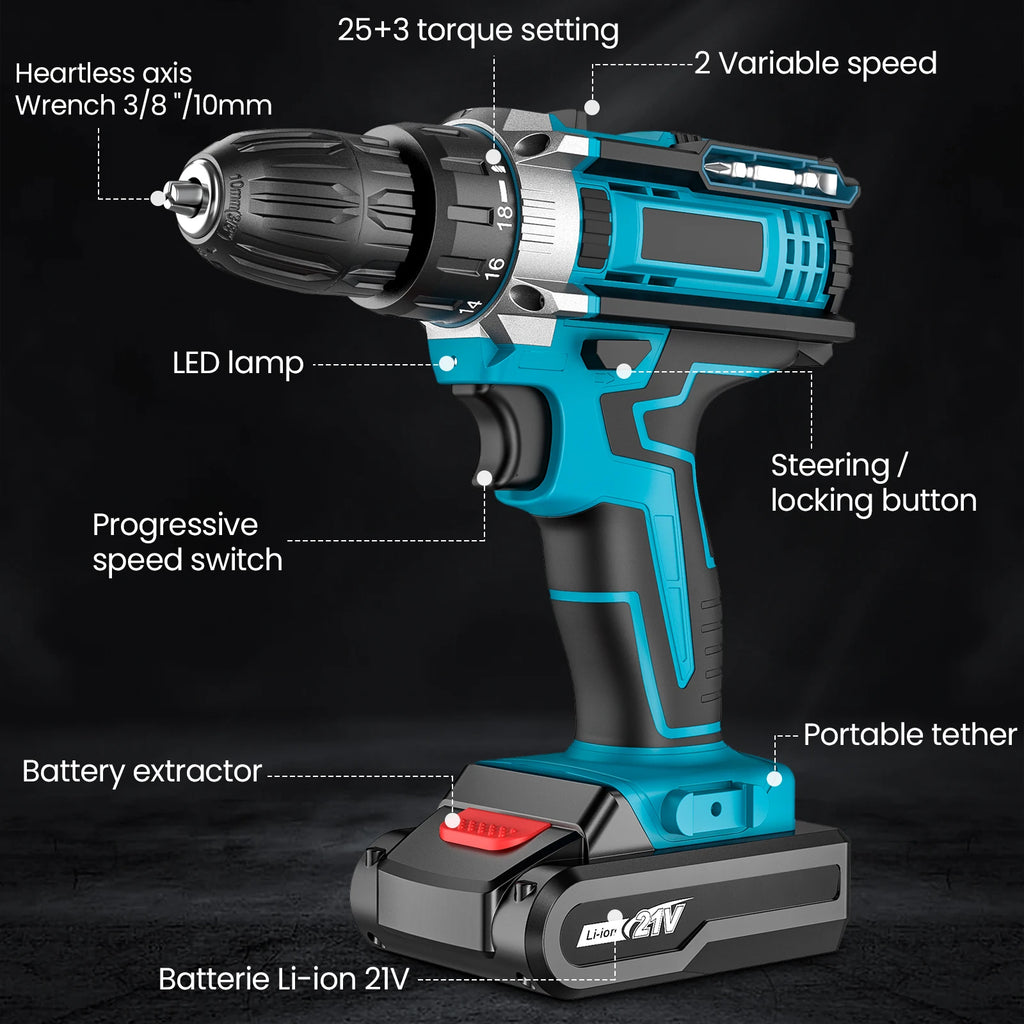Bormașină Electrică Multifuncțională  21V - Profesională + Set Complet